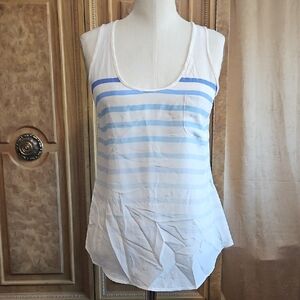 Joie White Silk Tank with Ombre Blue Stripes NWT Size XS